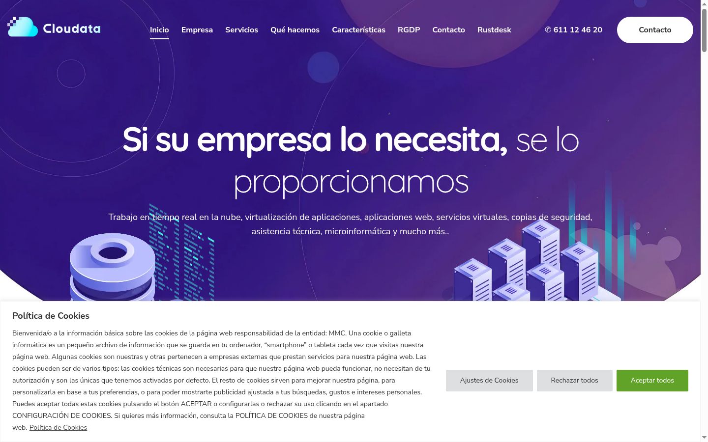 Captura de pantalla del banner de consentimiento mostrado antes de cualquier interacción