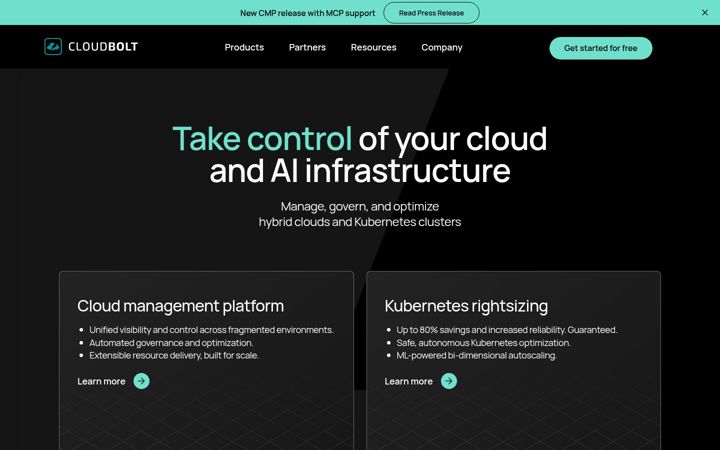 Snímek obrazovky cloudbolt.io