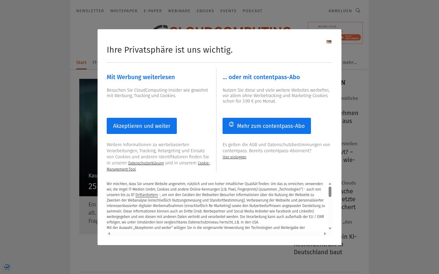 Capture d'écran de la bannière de consentement affichée avant toute interaction
