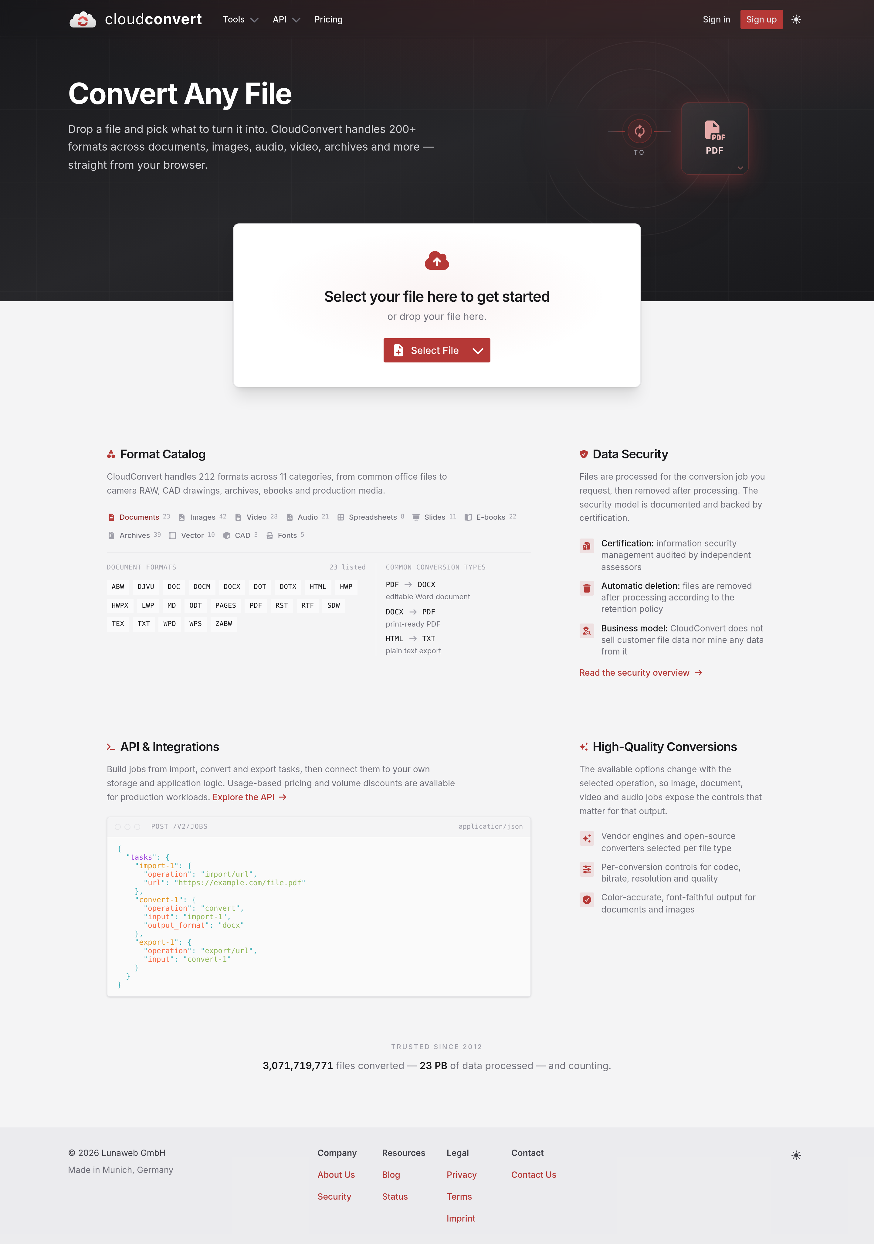 Screenshot of cloudconvert.com
