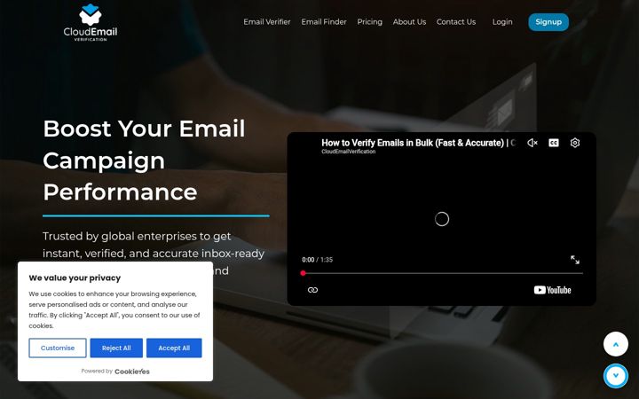 Screenshot of cloudemailverification.com