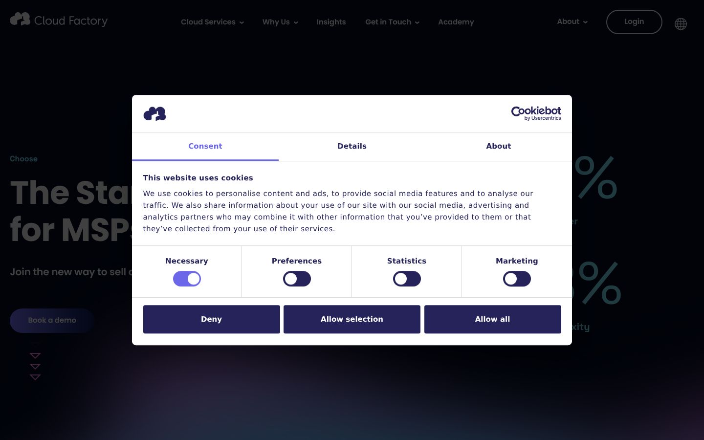 Screenshot of the consent banner shown before any interaction