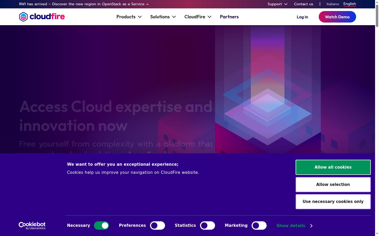 Screenshot del banner di consenso mostrato prima di qualsiasi interazione