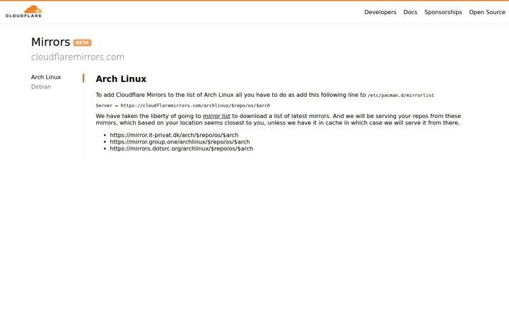 Screenshot of cloudflaremirrors.com