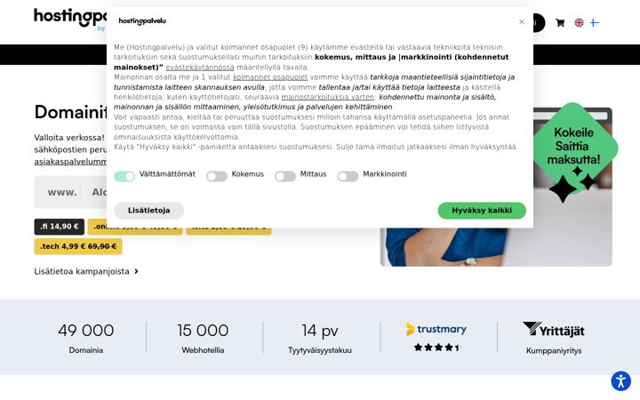 Snímek obrazovky cloudhosting.fi