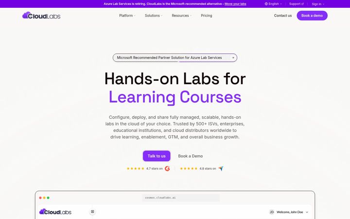 Zrzut ekranu cloudlabs.ai