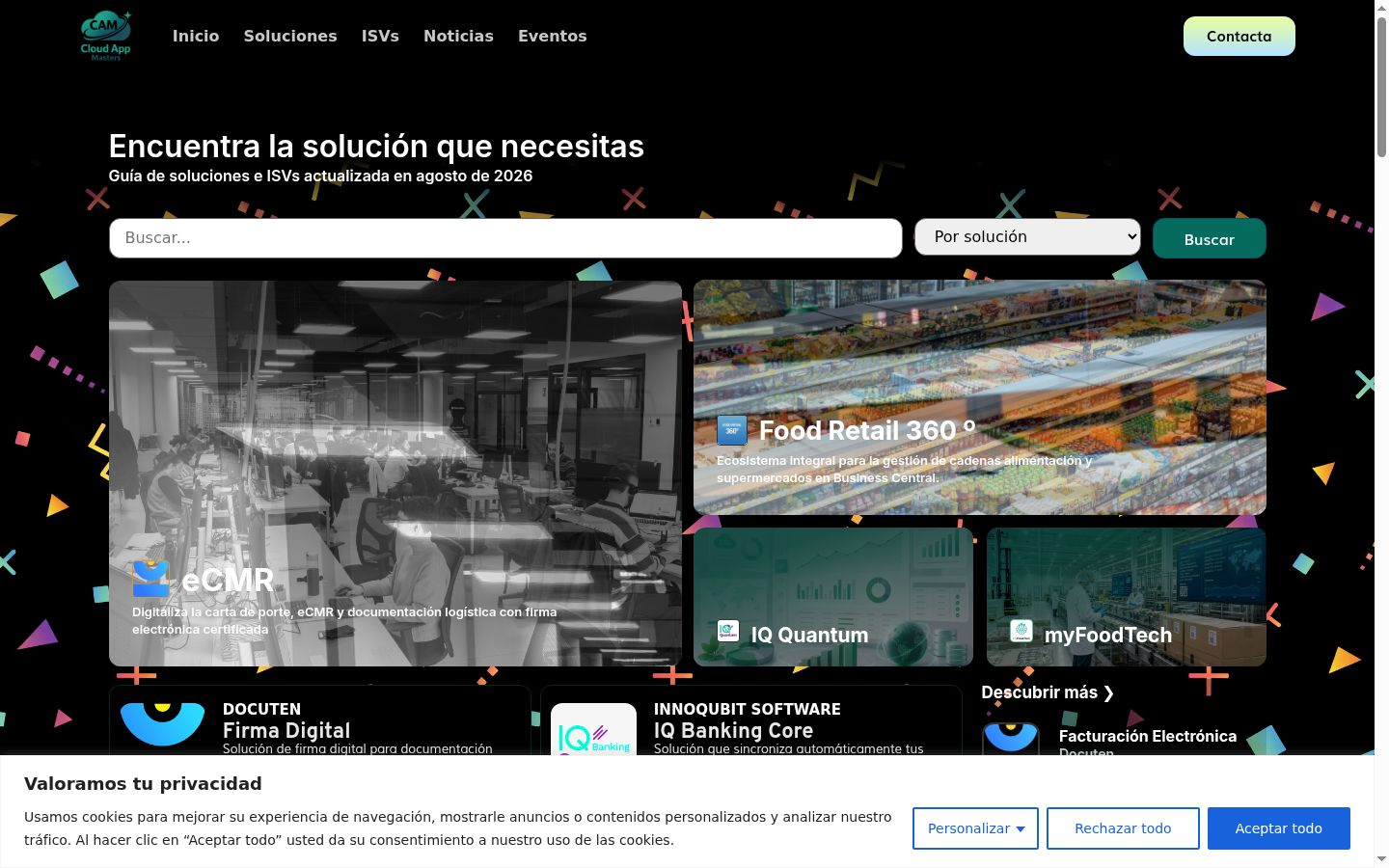 Captura de pantalla del banner de consentimiento mostrado antes de cualquier interacción