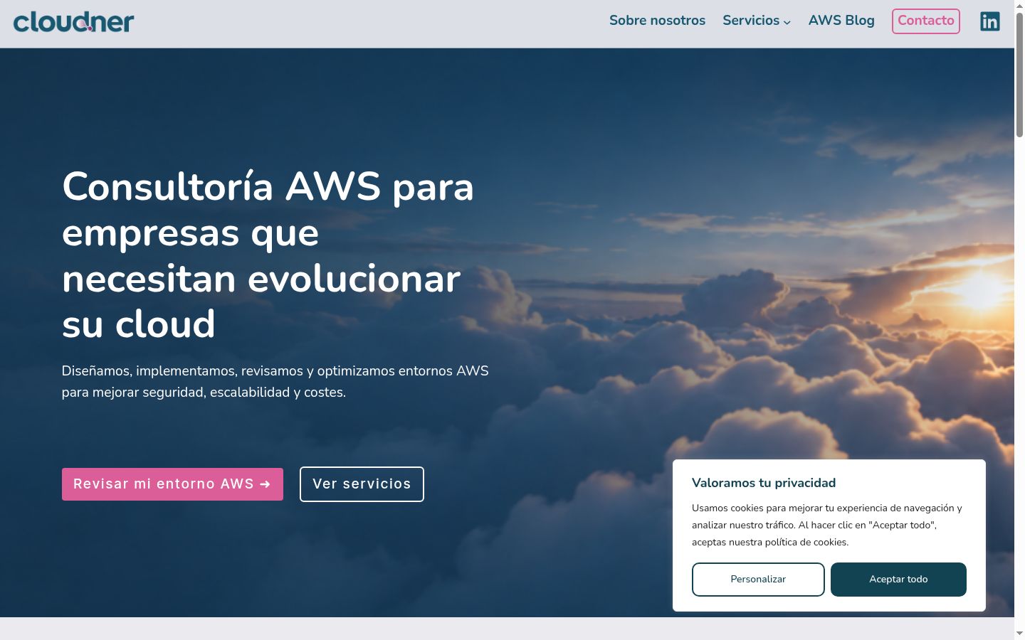 Captura de pantalla del banner de consentimiento mostrado antes de cualquier interacción
