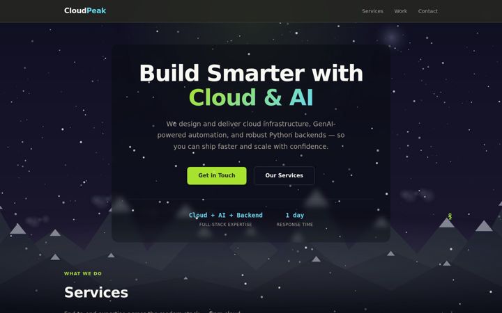 Screenshot di cloudpeak.cloud