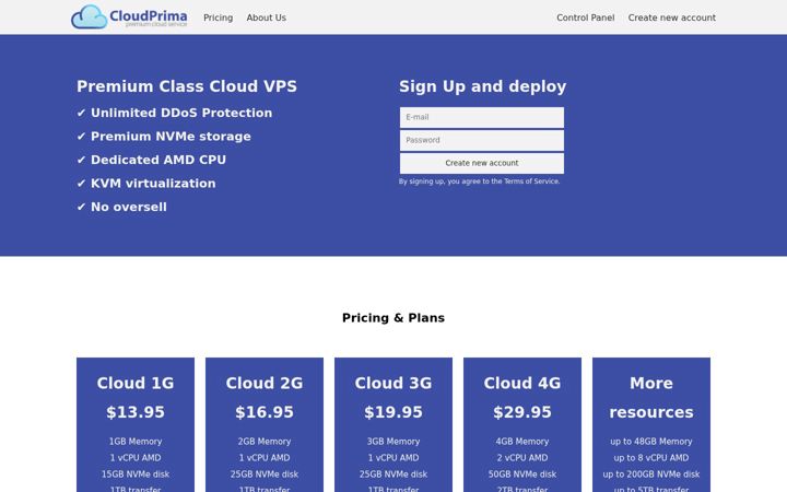 Screenshot of cloudprima.com