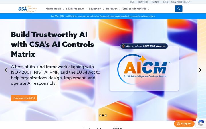 Screenshot van cloudsecurityalliance.org