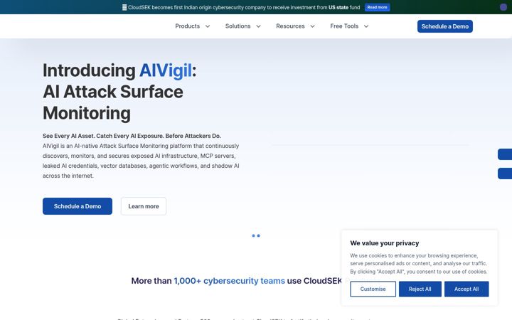Screenshot of cloudsek.com