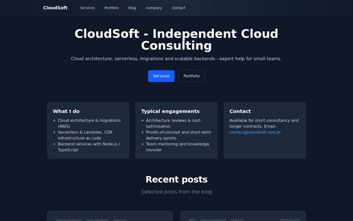 Screenshot stránky cloudsoft.com.pl