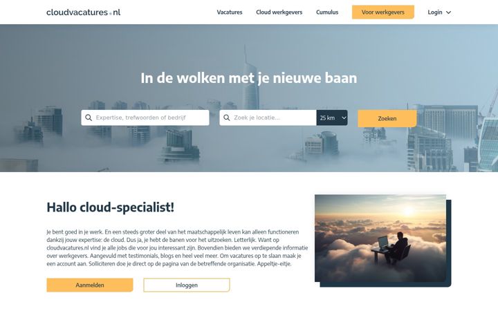 Snimka zaslona za cloudvacatures.nl
