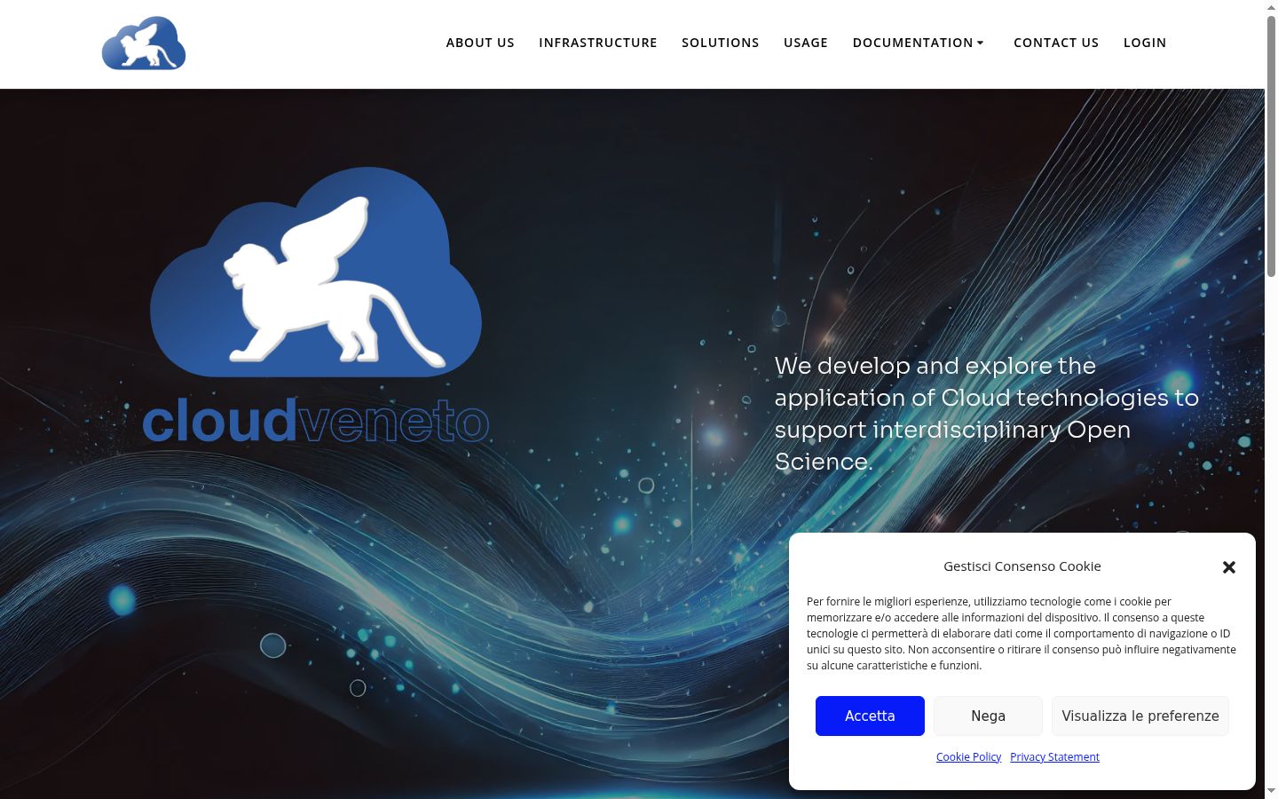 Screenshot del banner di consenso mostrato prima di qualsiasi interazione