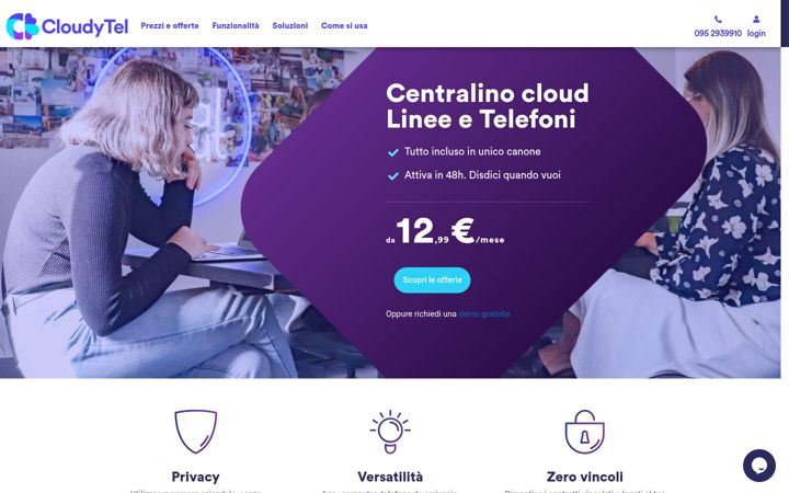Posnetek zaslona cloudytel.it