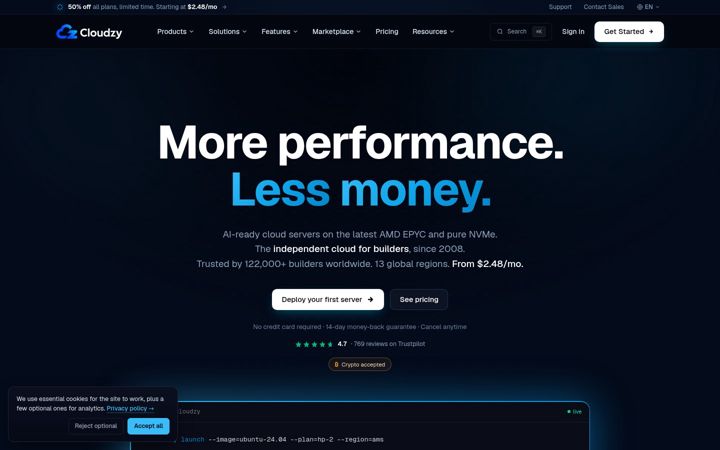 Screenshot of cloudzy.com