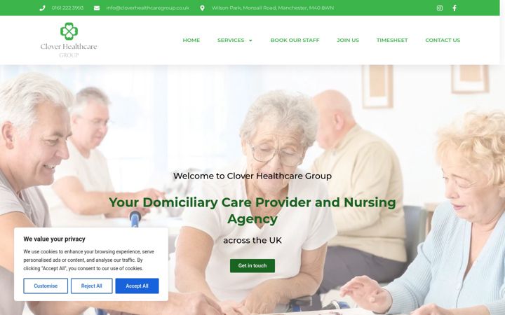 Screenshot of cloverhealthcaregroup.co.uk