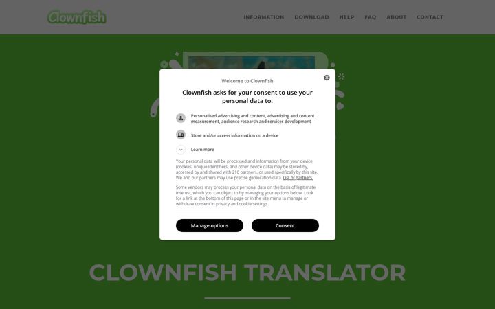 Screenshot of clownfish-translator.com