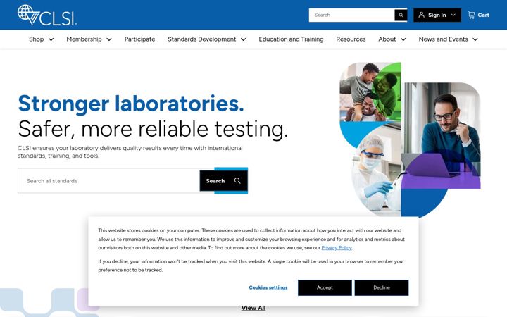 Screenshot of clsi.org