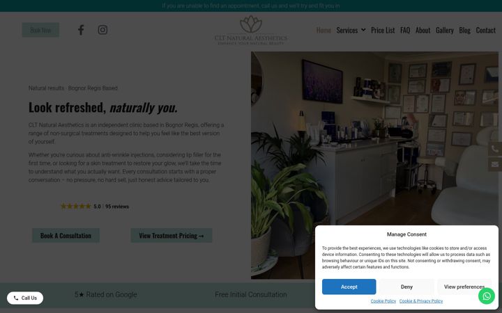 Screenshot of cltnaturalaesthetics.co.uk