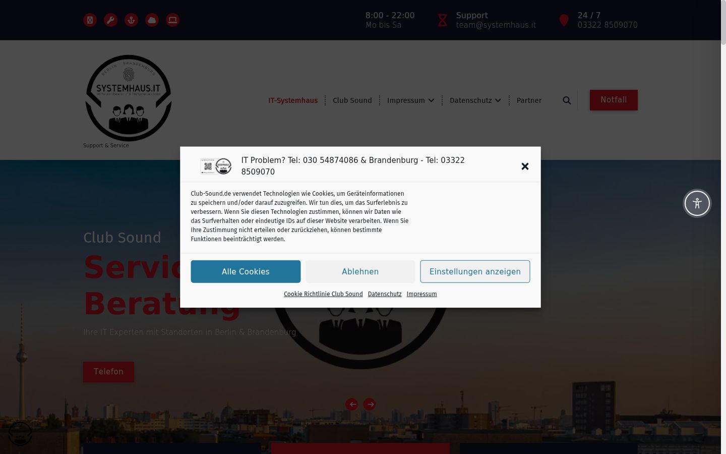 Screenshot del banner di consenso mostrato prima di qualsiasi interazione