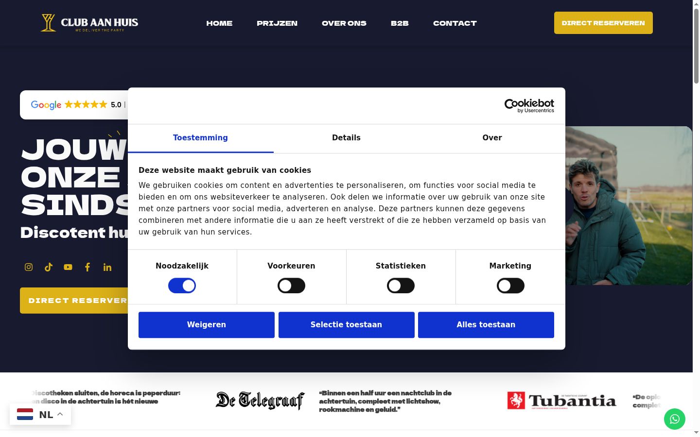Screenshot del banner di consenso mostrato prima di qualsiasi interazione