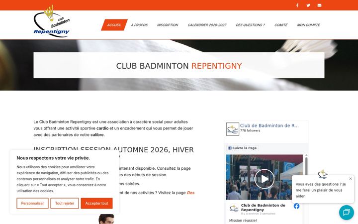 Ekrano kopija clubbadmintonrepentigny.org