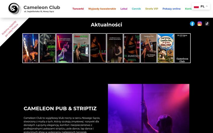 Screenshot stránky clubcameleon.pl