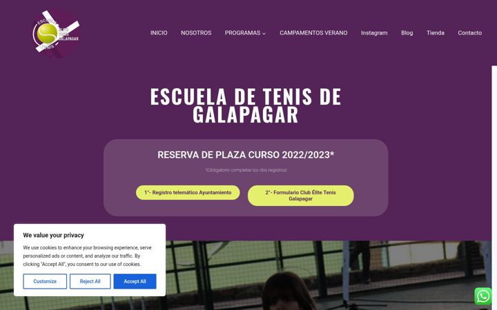 Snimka zaslona za clubelitetenisgalapagar.es