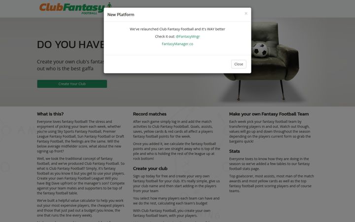 Screenshot of clubfantasyfootball.co.uk