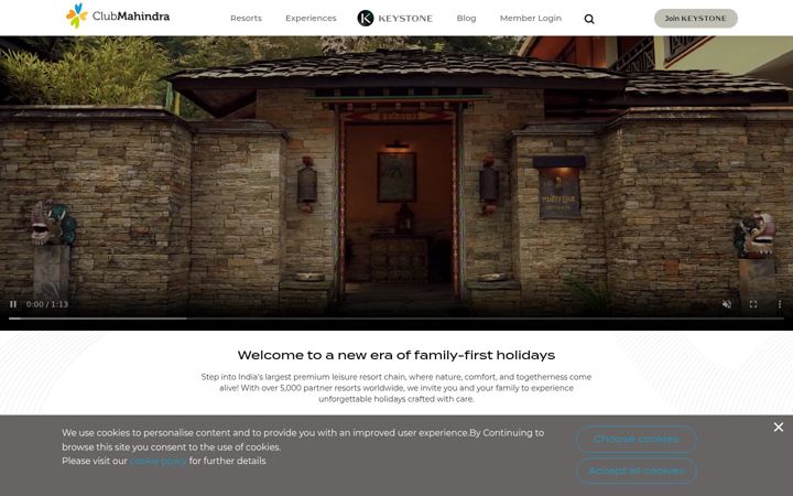Snímek obrazovky clubmahindra.com