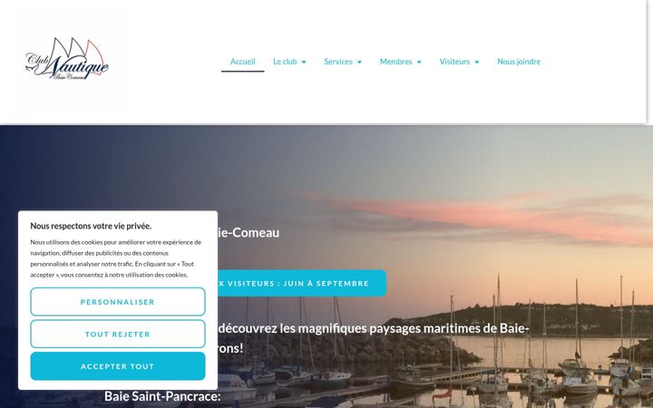 Skärmbild av clubnautiquebaiecomeau.ca