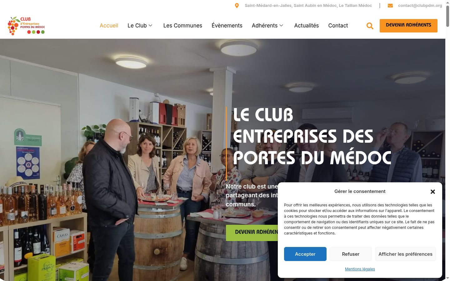 Capture d'écran de la bannière de consentement affichée avant toute interaction