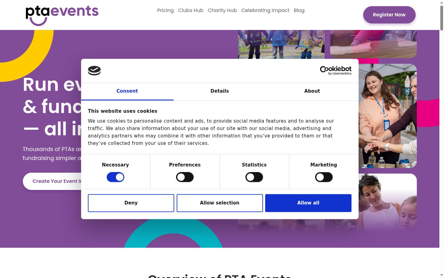 Screenshot del banner di consenso mostrato prima di qualsiasi interazione