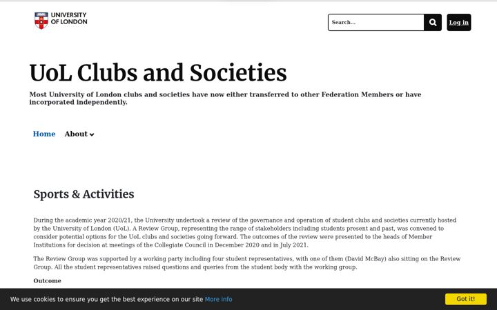 Screenshot of clubs-societies.london.ac.uk