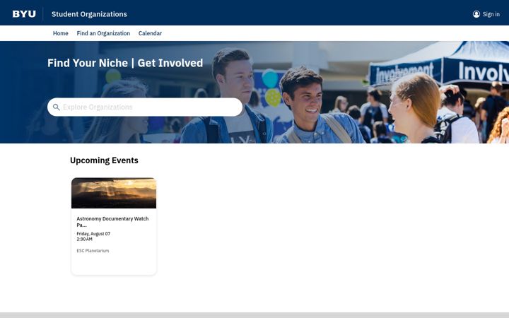 Screenshot von clubs.byu.edu