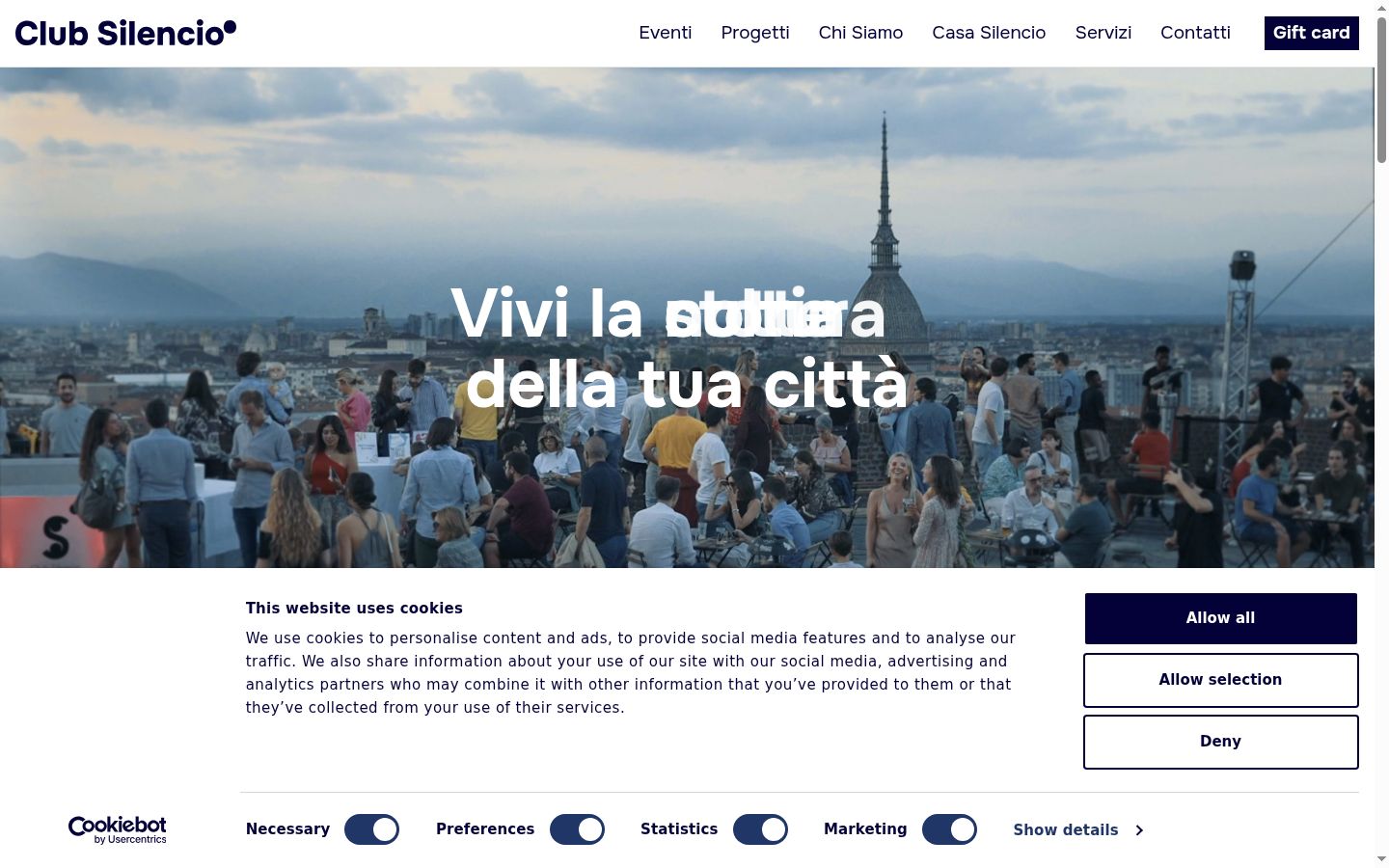 Screenshot del banner di consenso mostrato prima di qualsiasi interazione