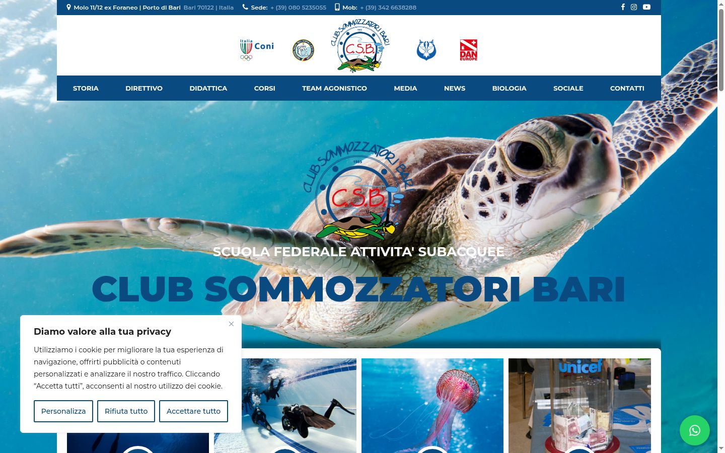 Screenshot del banner di consenso mostrato prima di qualsiasi interazione