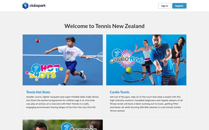 Screenshot of clubspark.kiwi