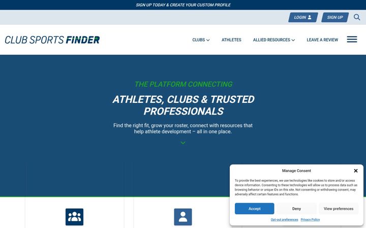 Screenshot of clubsportsfinder.com