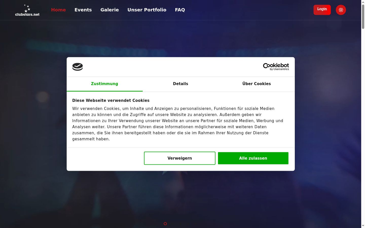 Screenshot del banner di consenso mostrato prima di qualsiasi interazione