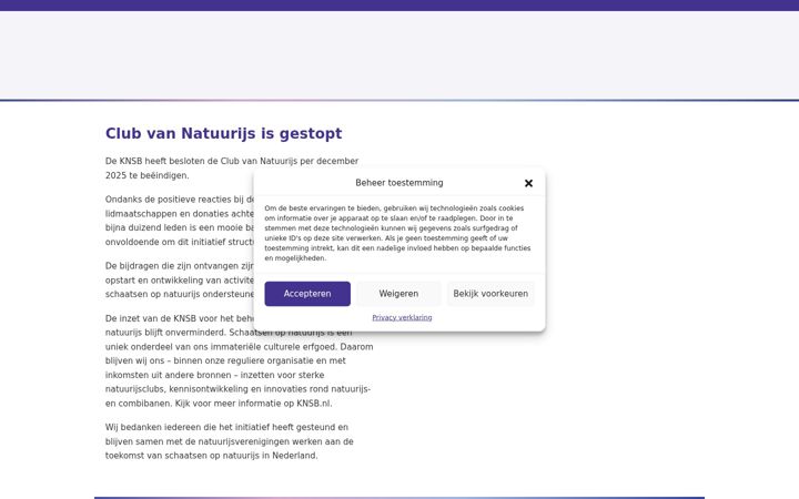 Captura de pantalla de clubvannatuurijs.nl