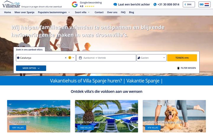 Captura de pantalla de clubvillamar.nl
