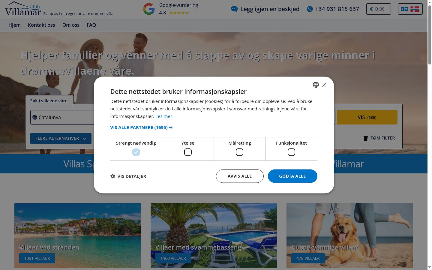 Screenshot del banner di consenso mostrato prima di qualsiasi interazione