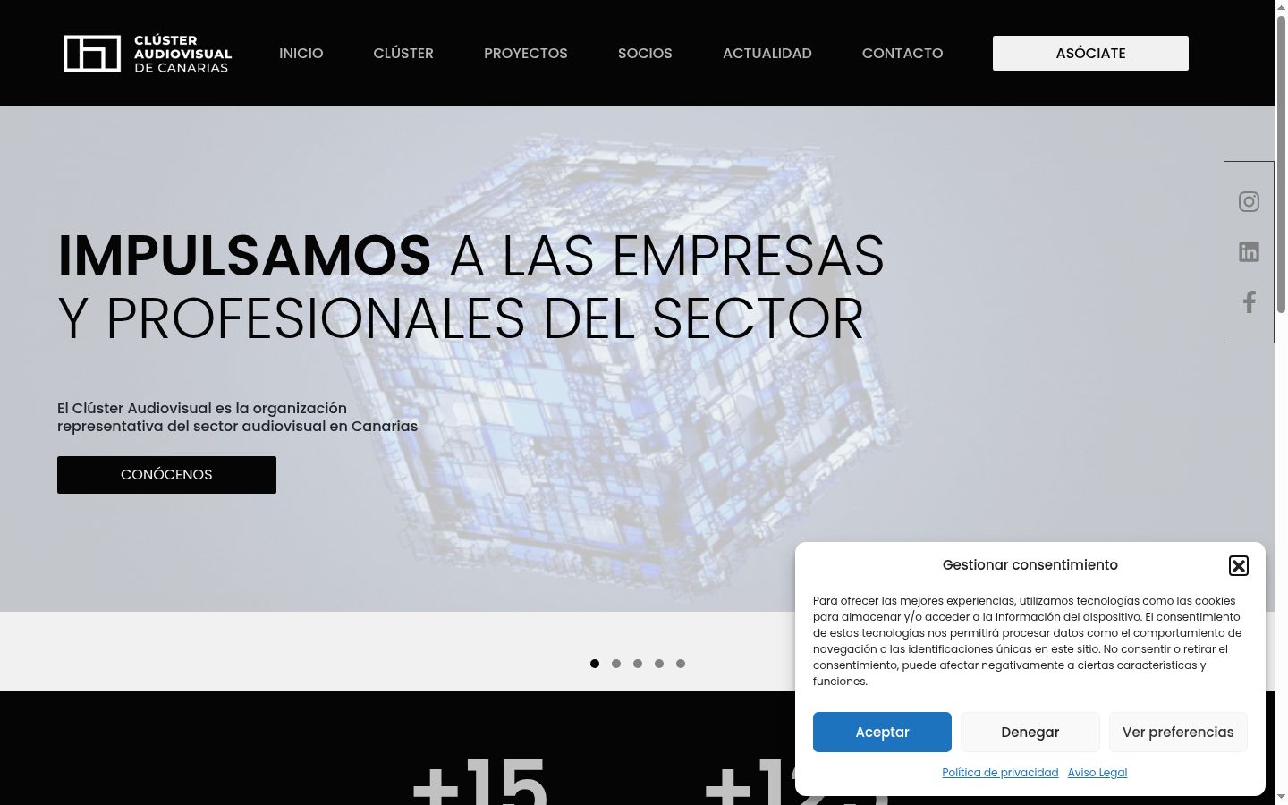 Captura de pantalla del banner de consentimiento mostrado antes de cualquier interacción