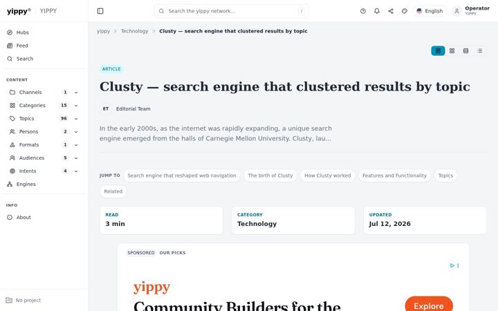 Screenshot of clusty.com