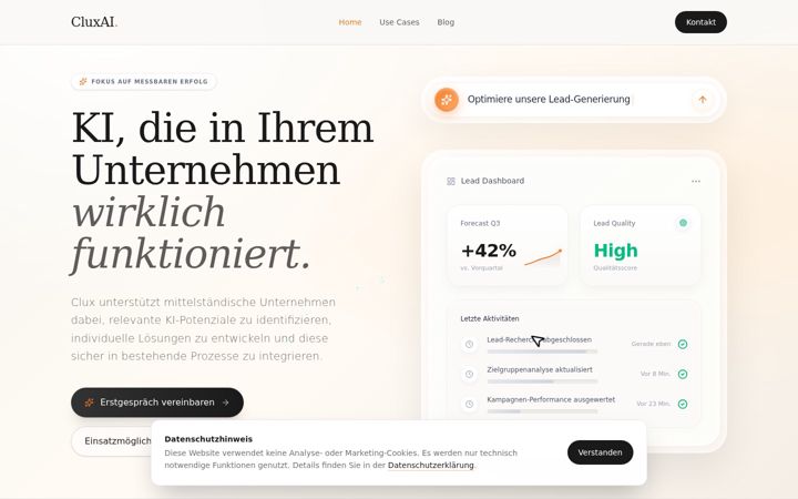 Screenshot of clux-ai.de