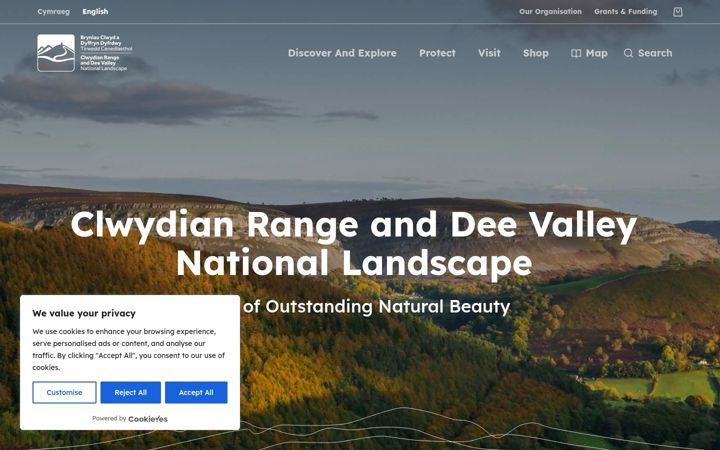 Screenshot του clwydianrangeanddeevalleyaonb.org.uk