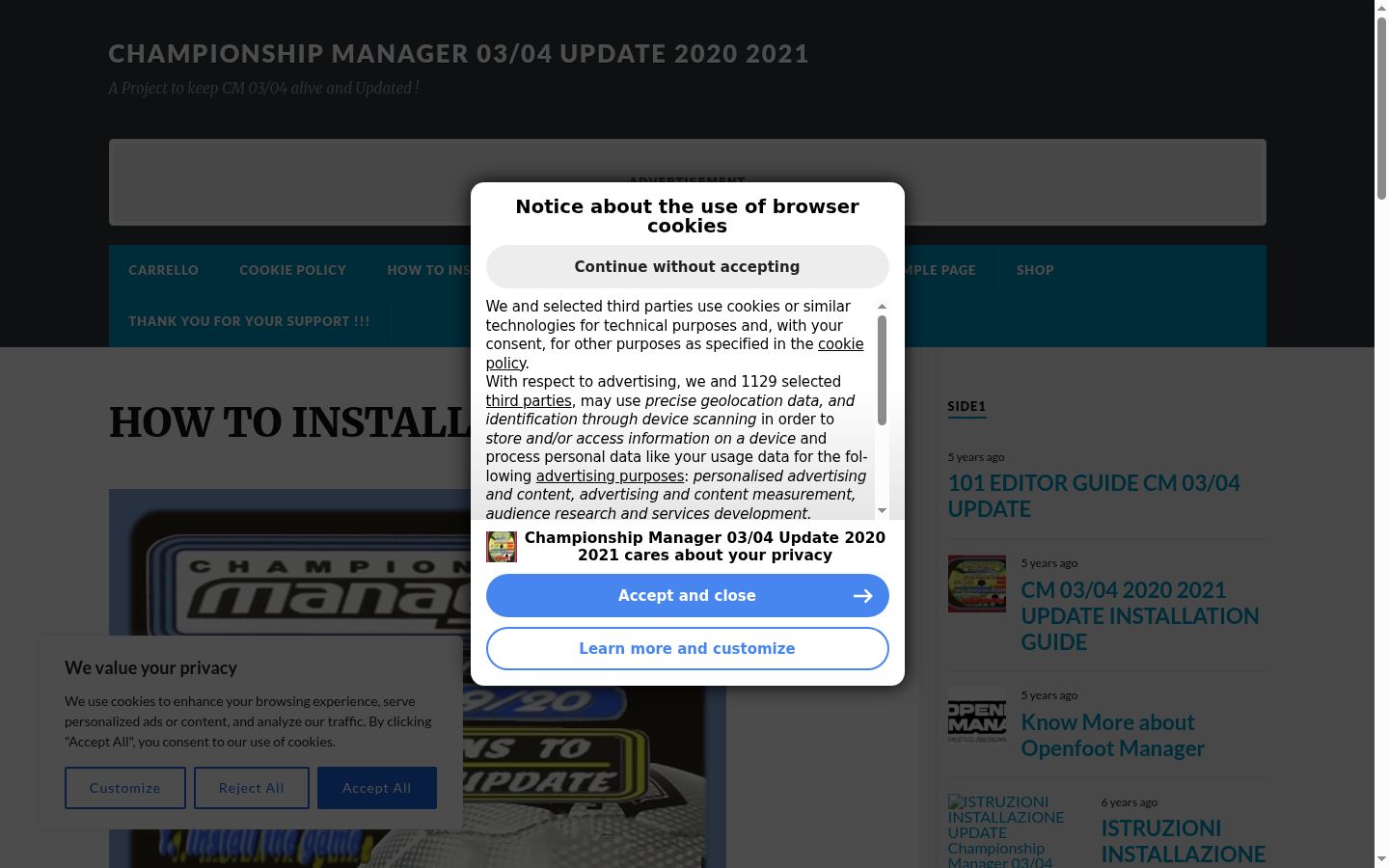 Screenshot of the consent banner shown before any interaction